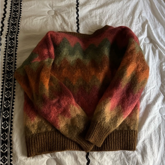 Vintage Zig Zag Rainbow Cardigan Sz Medium Wool Fuzzy - Picture 4 of 4